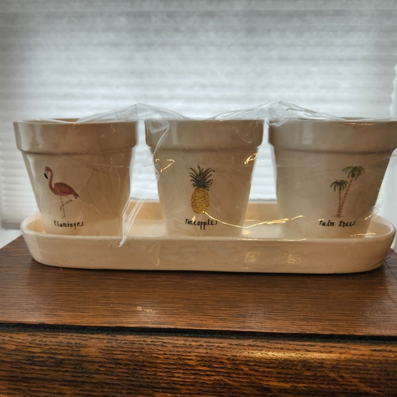 NWOT Rae Dunn Artisan Collection by Magenta Flower Pot set with drain plate. - Picture 1 of 8